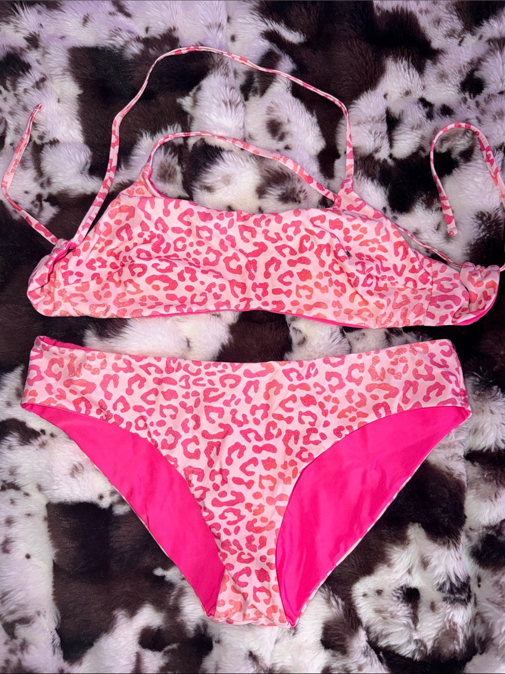 Pink Reversible Leopard Print Bikini Set